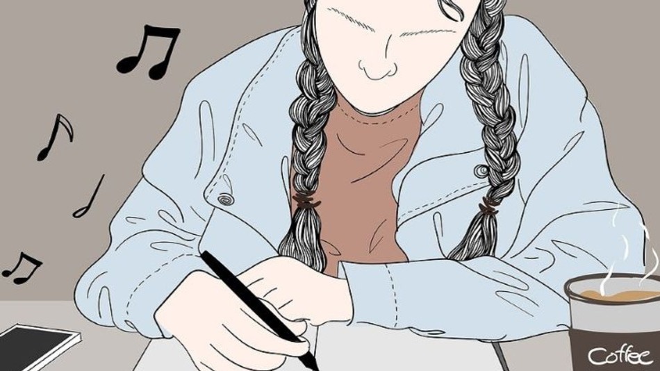 illustration av skrivande tjej